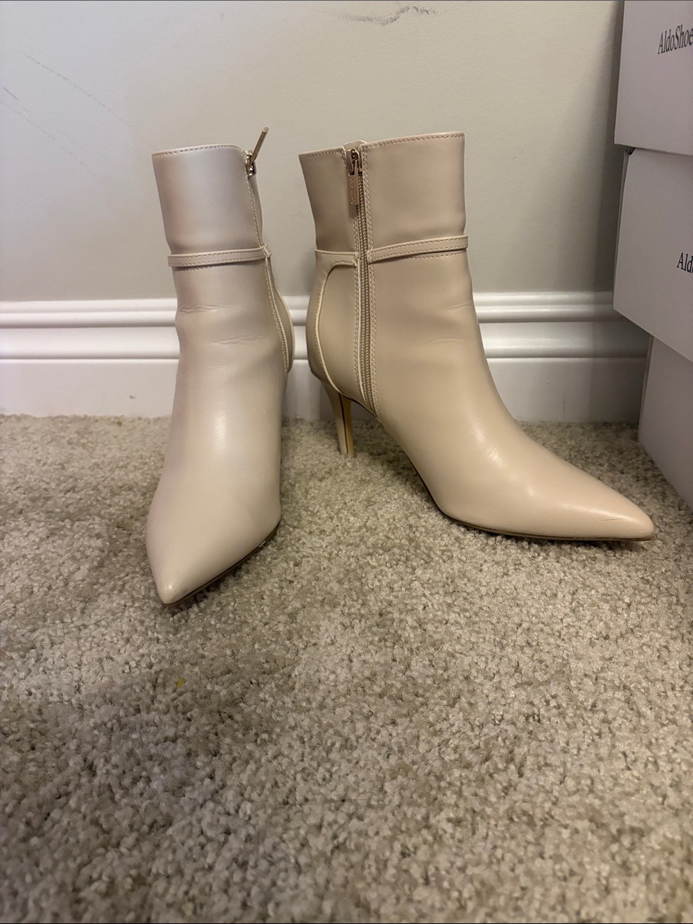 Calvin Klein Cream Pointed Toe Stiletto Ankle Boots